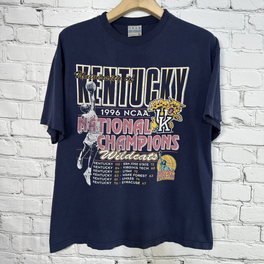 Vintage 1996 Kentucky Wildcats NCAA National Champions T-Shirt‎ Size L USA Rare